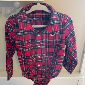 Vineyard Vines Holiday Plaid Button-up Onesie